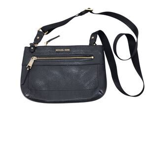 Michael Michael Kors Black and Gold Pebbled Leather Crossbody Handbag Purse